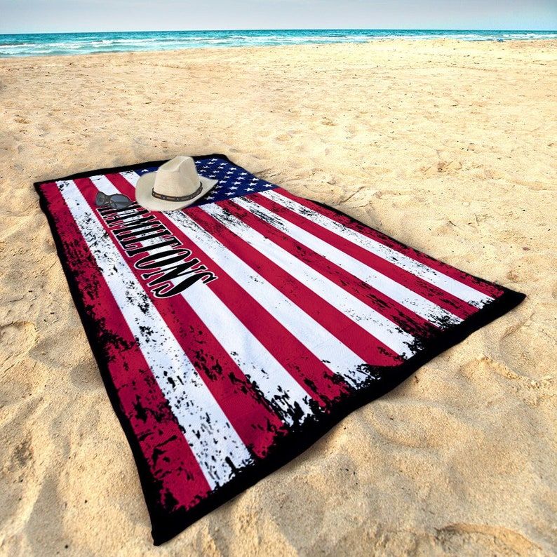 American Flag Design Personalized Beach Towels Family Cruise Essential
