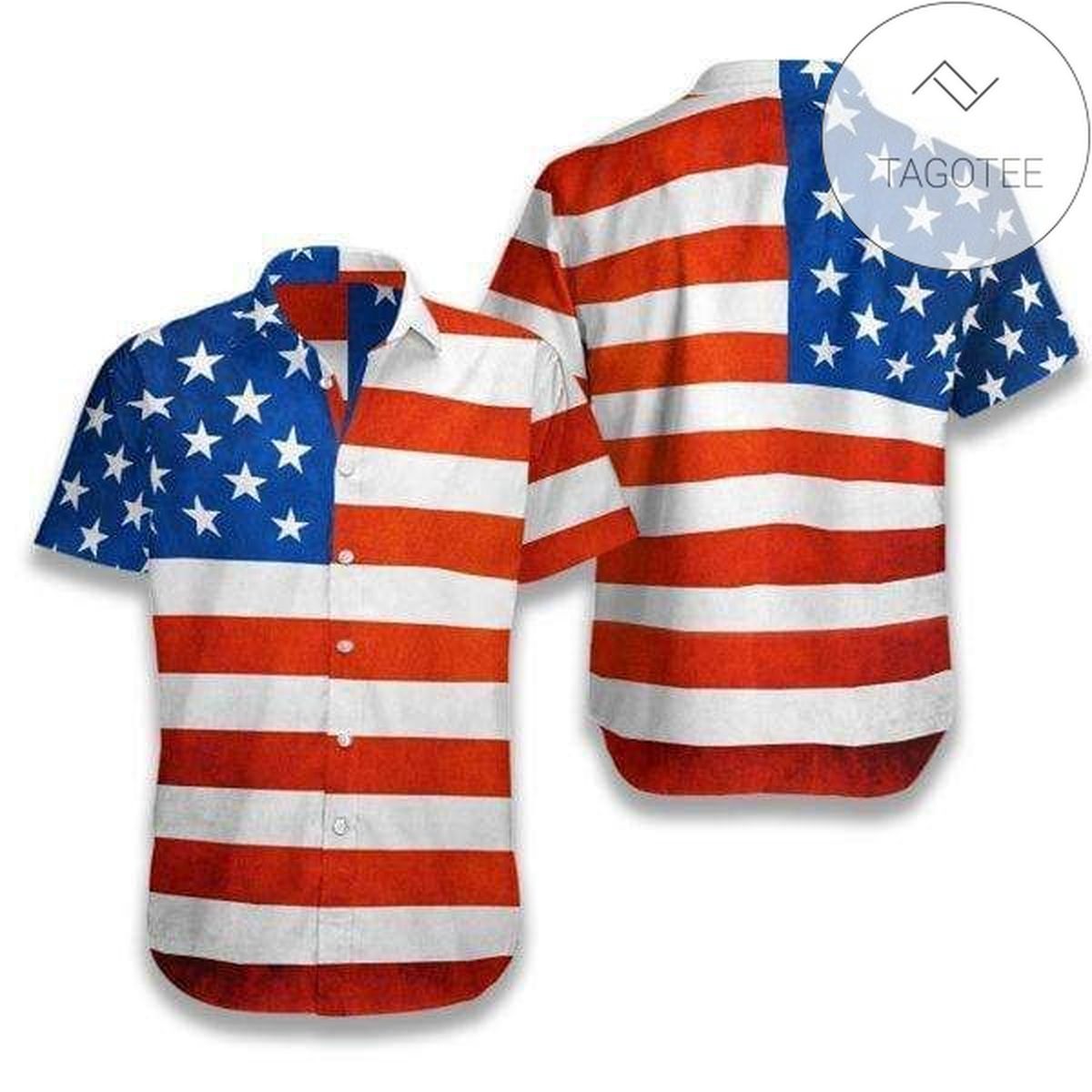 American Flag Elegantly Waving on a Hawaiian Shirt