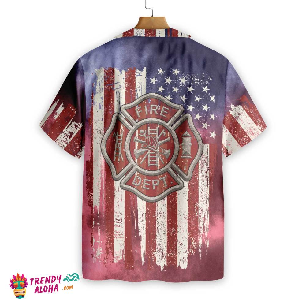 American Flag Fire Dept Firefighter Hawaiian Shirt, Fire Department Logo Firefighter Shirt For Men