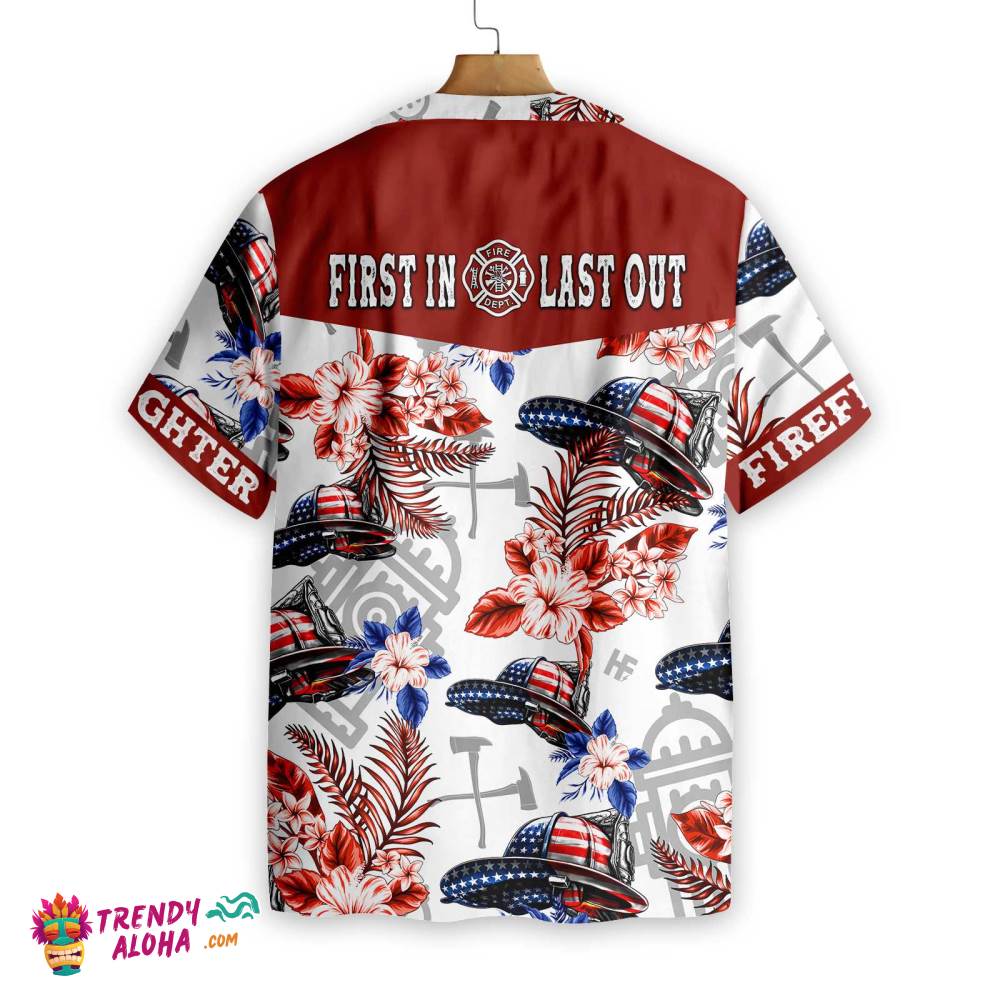 American Flag Firefighter Helmet Seamless Firefighter Hawaiian Shirt, Texas Bluebonnet Firefighter Shirt For Men