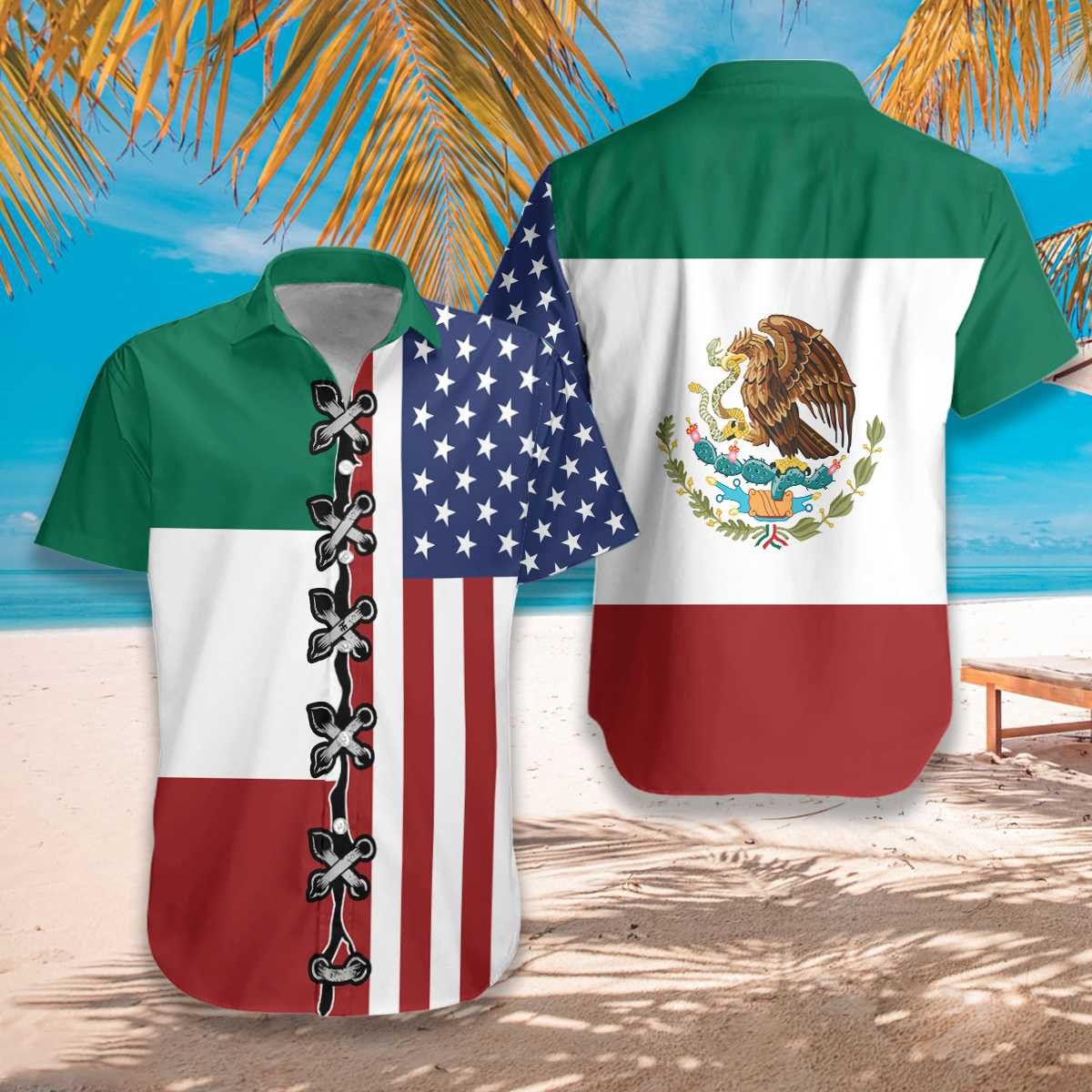 American Flag Mexico Flag Trendy Hawaiian Shirt, Patriot Aloha Shirt For Men & Women, Best Gift For Husband, Wife