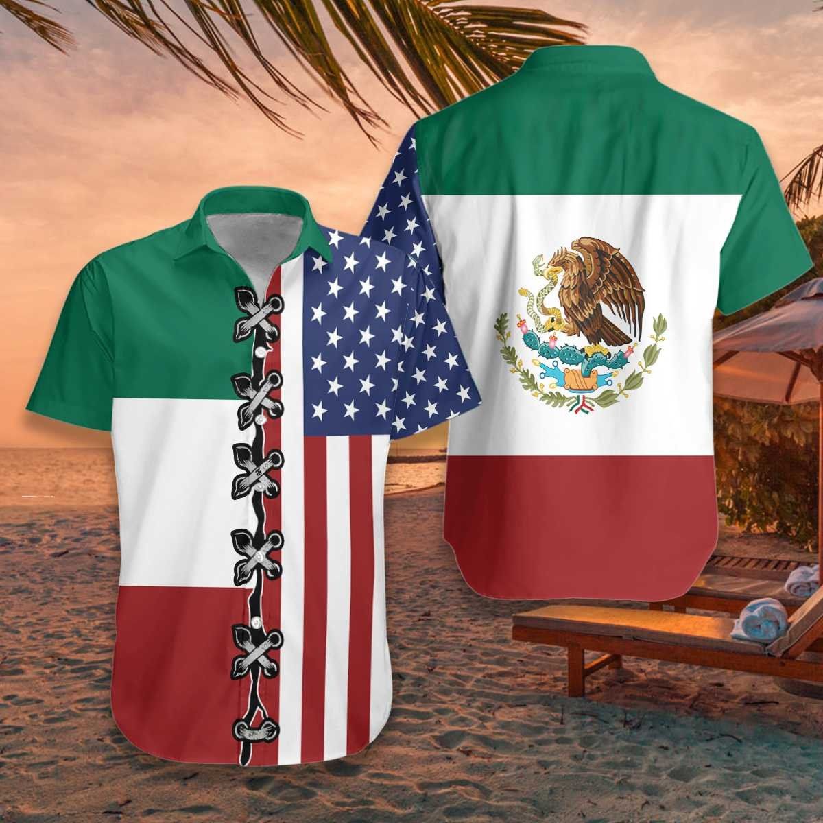 American Flag Mexico Flag Trendy Hawaiian Shirt, Patriot Aloha Shirt For Men & Women, Best Gift For Husband, Wife