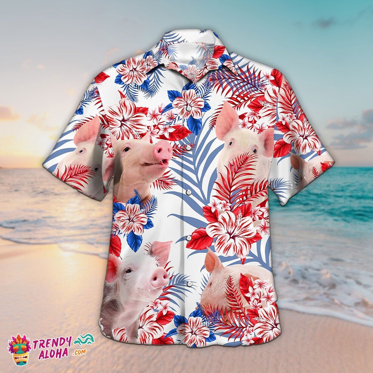 American Flag Pattern Pig Unisex Hawaiian Aloha Shirt Patriotic Design