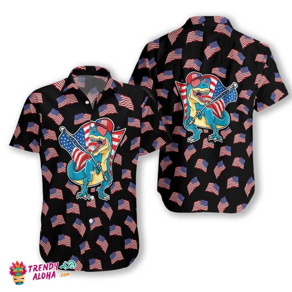 American Flag T-Rex Hawaiian Shirt