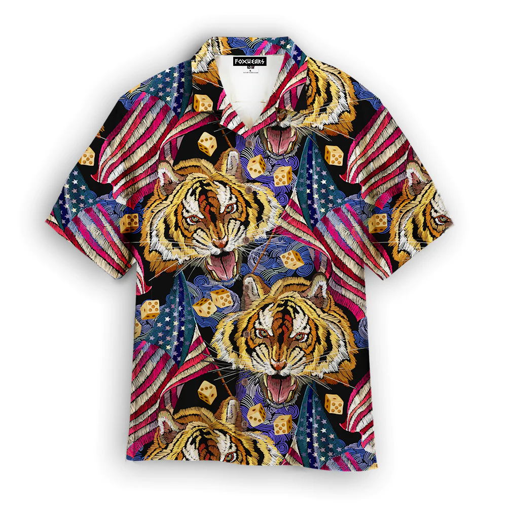 American Flag Tiger Head Trendy Hawaiian Shirt