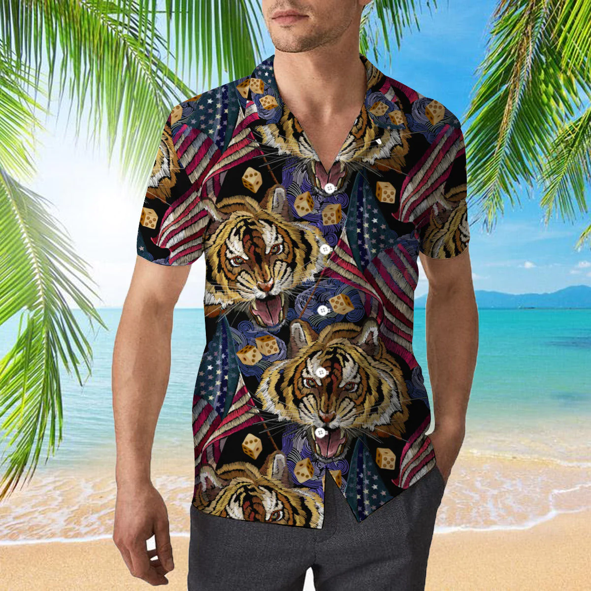 American Flag Tiger Head Trendy Hawaiian Shirt