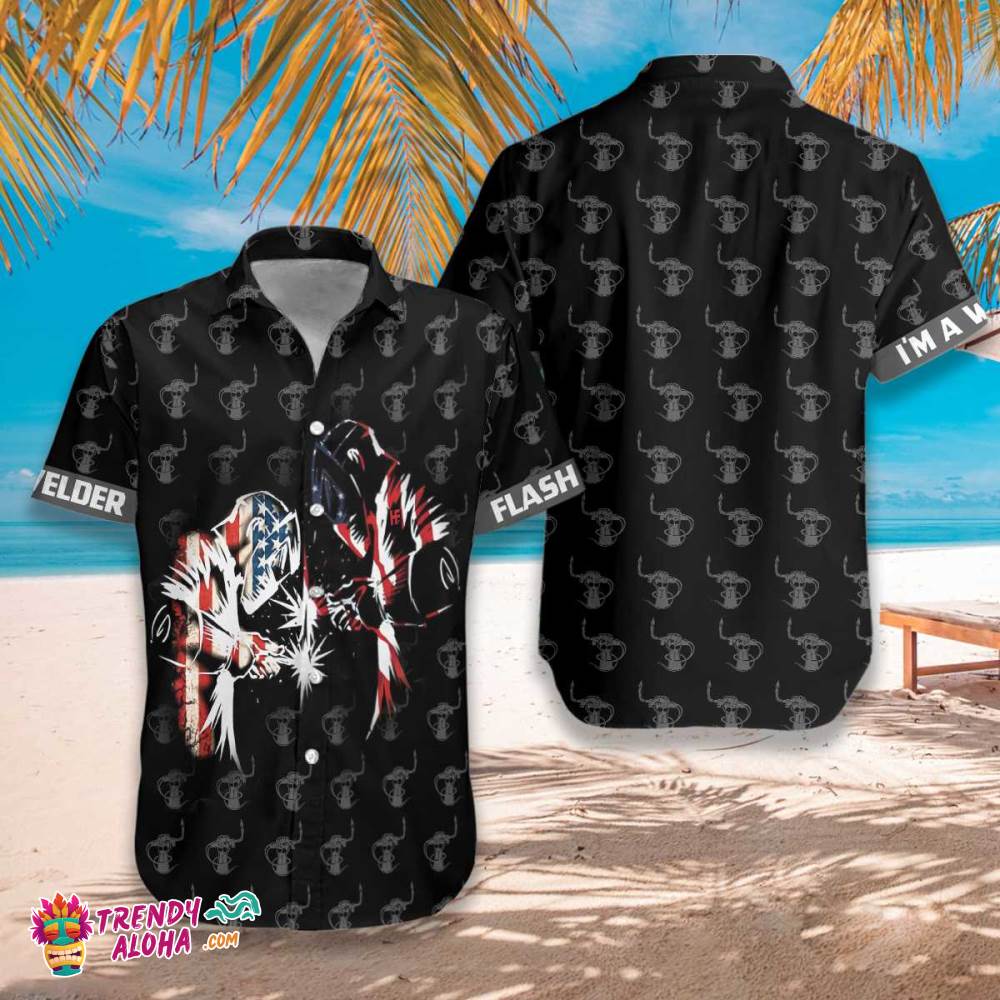 American Flag Welder Hawaiian Shirt American Flag Welder Hawaiian Shirt