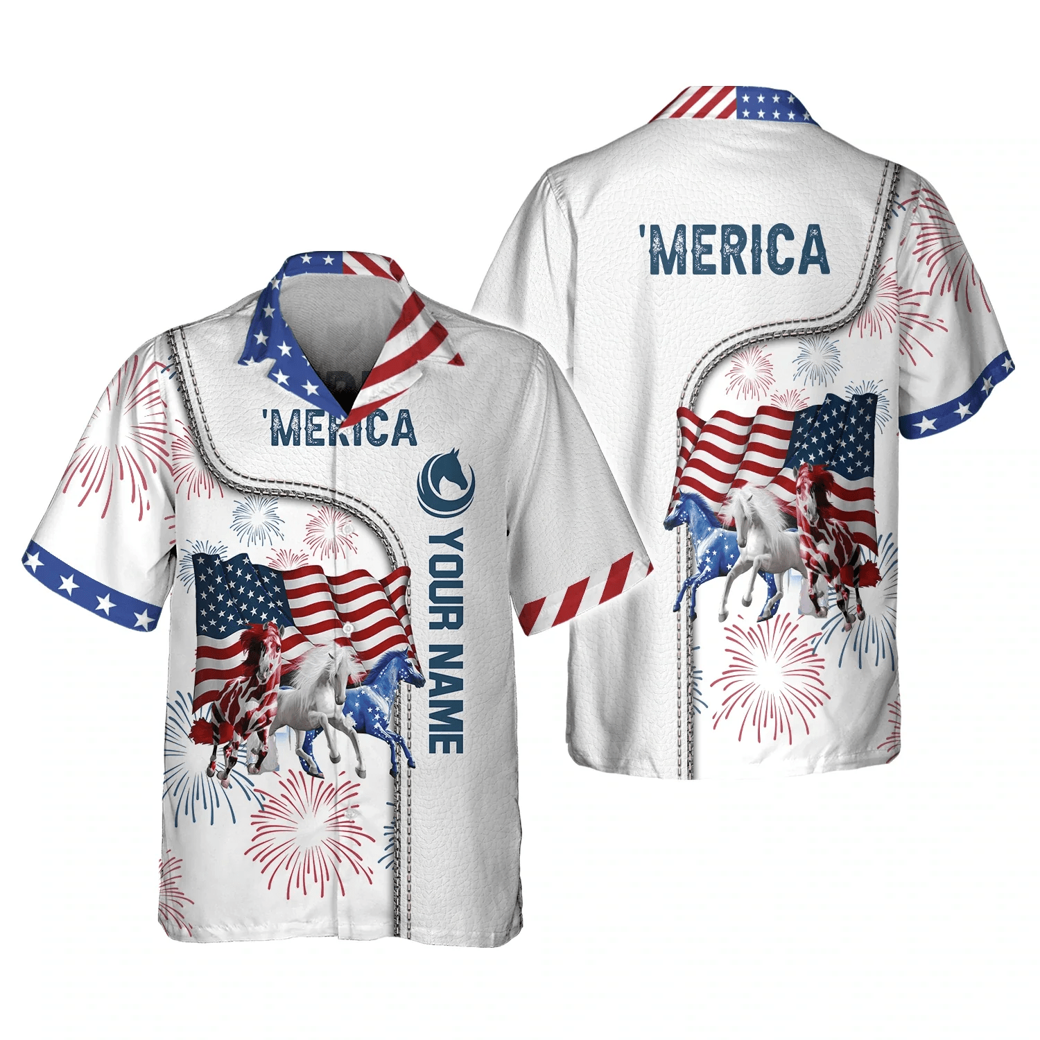 American Horse 4Th Of July Shirt, Personalized Name 3D Trendy Hawaiian Shirt