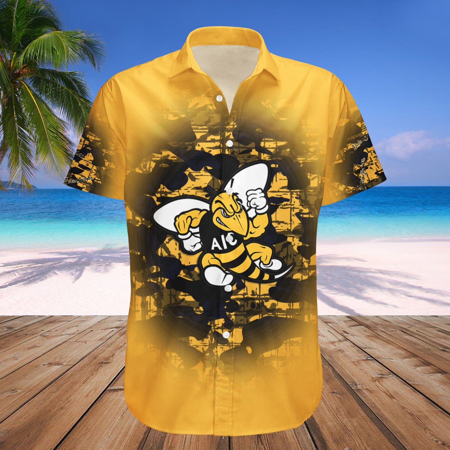 American International Yellow Jackets Hawaii Shirt Camouflage Vintage – NCAA
