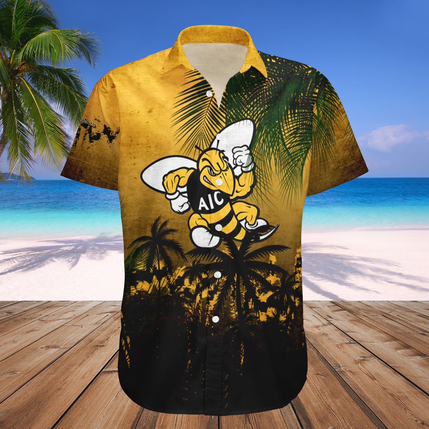 American International Yellow Jackets Hawaii Shirt Coconut Tree Tropical Grunge – NCAA