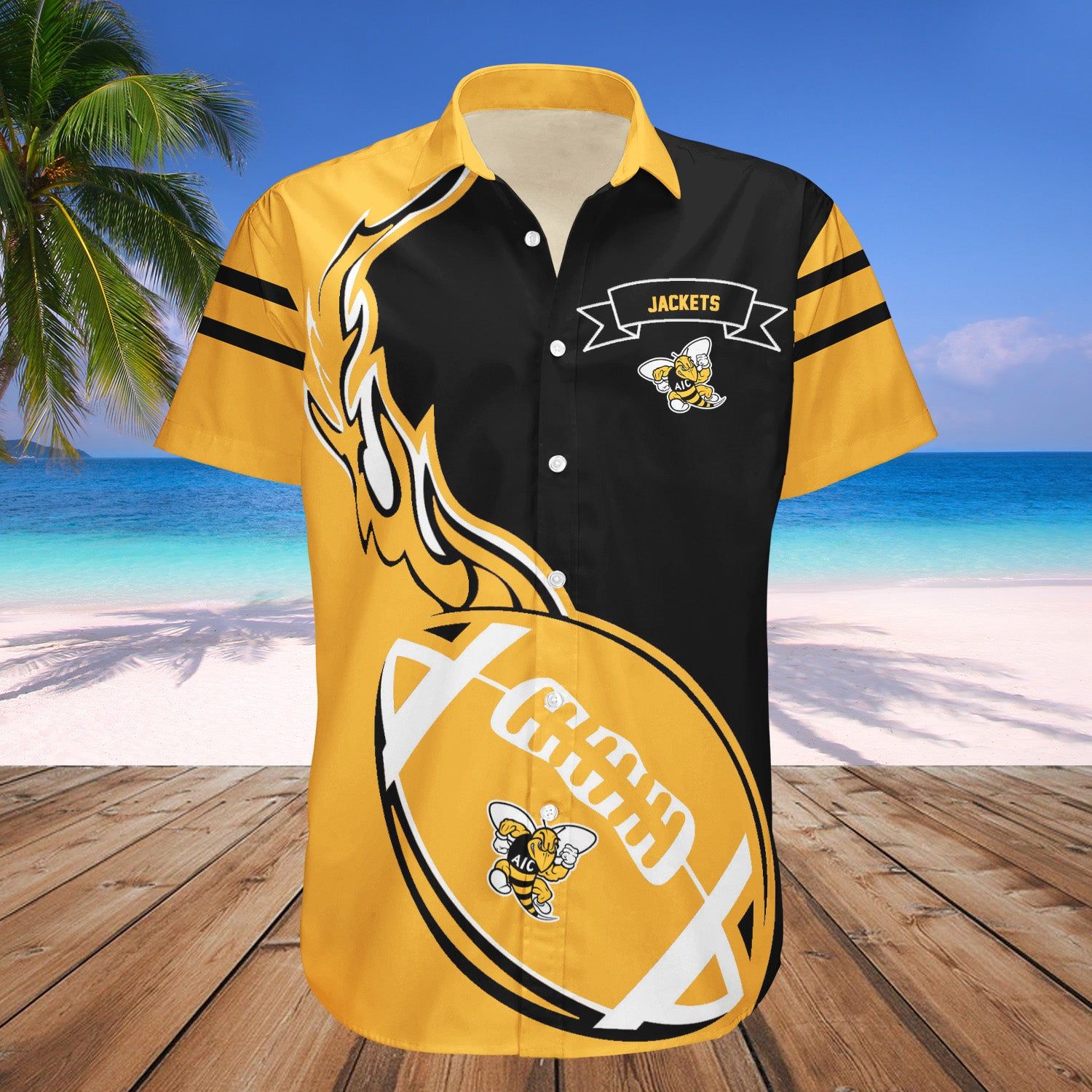 American International Yellow Jackets Hawaii Shirt Flame Ball – NCAA