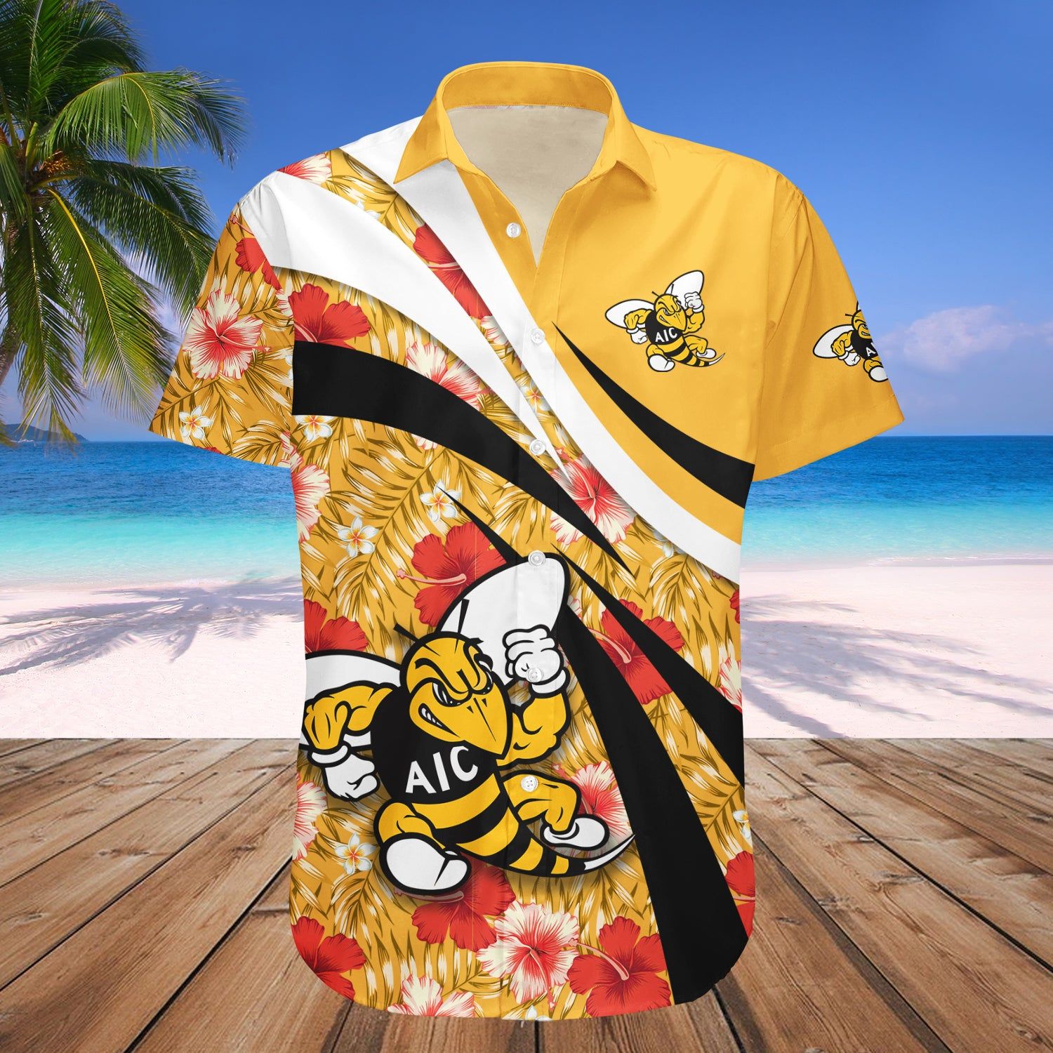 American International Yellow Jackets Hawaii Shirt Hibiscus Sport Style – NCAA