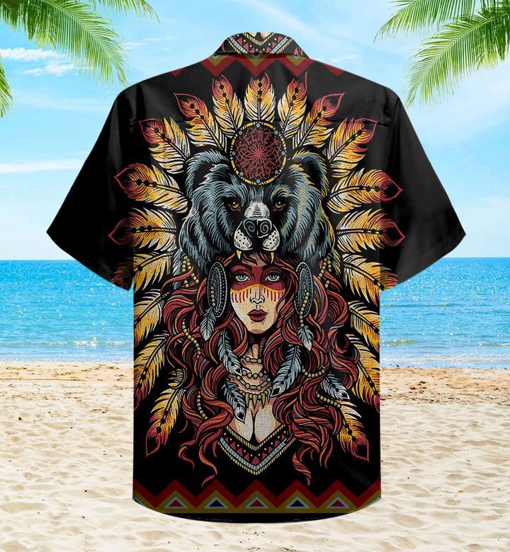 American Native Bear Black Yellow Trendy Hawaiian Shirt 3D Summer Gifts