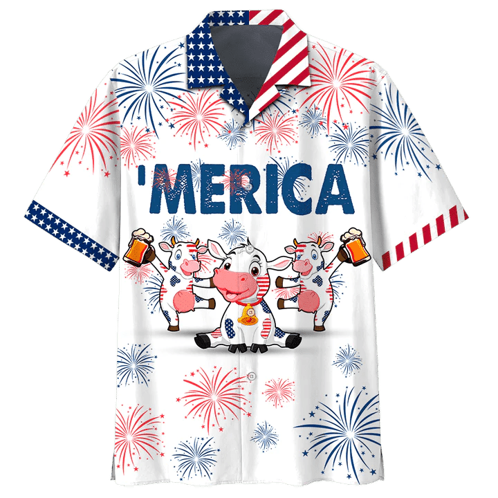 American Pride Cow Beer Themed Hawaiian Shirt
