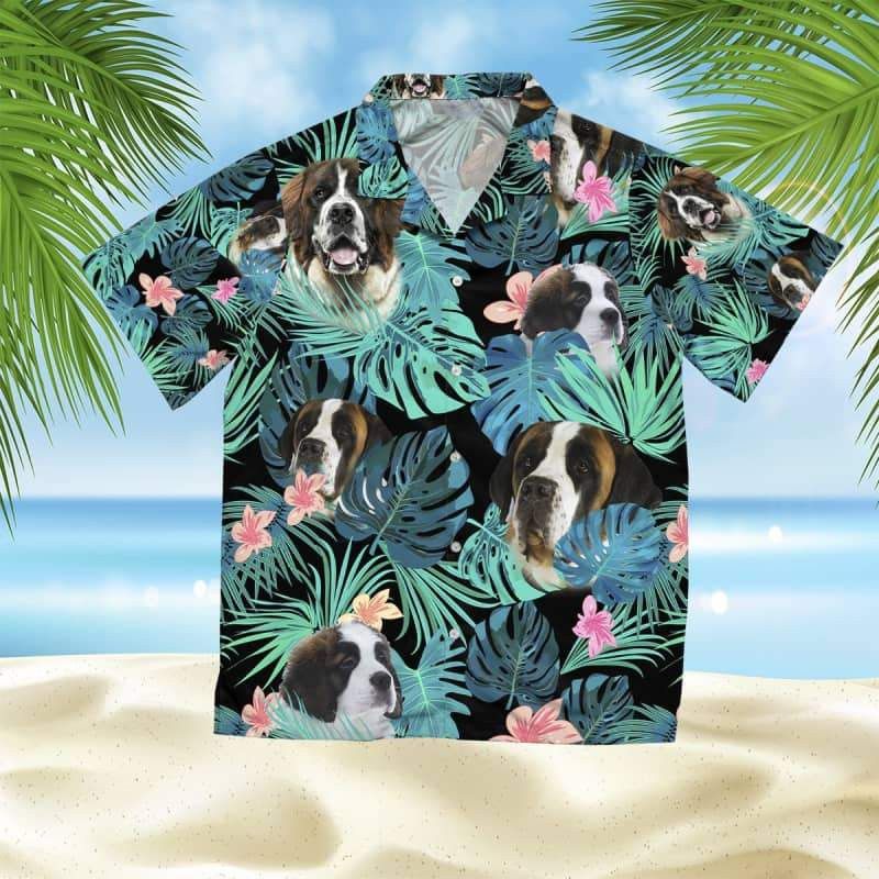 American St Dog Embracing Summer Leaves Hawaiian Shirt