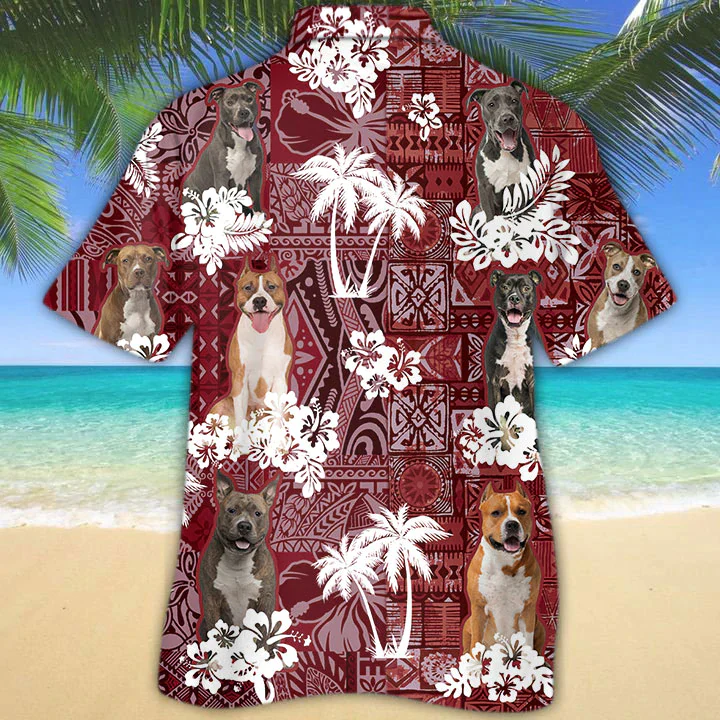 American Staffordshire Terrier Red Trendy Hawaiian Shirt, Trendy Hawaiian Shirt For Men, Women, Aloha Shirt For Summer