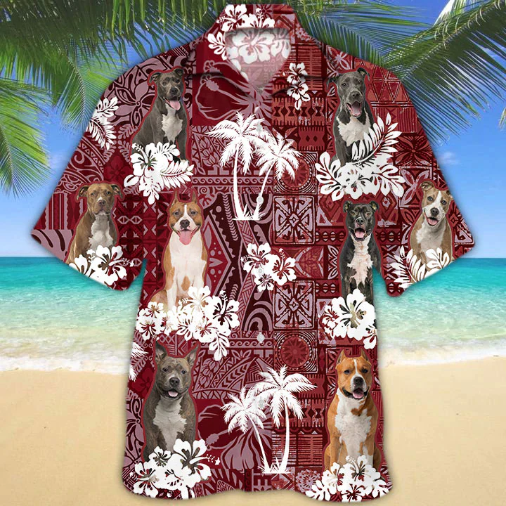 American Staffordshire Terrier Red Trendy Hawaiian Shirt, Trendy Hawaiian Shirt For Men, Women, Aloha Shirt For Summer