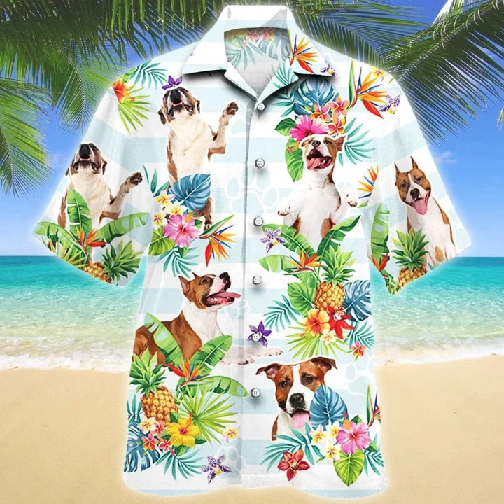 American Staffordshire Terrier Trendy Hawaiian Shirt, Dog Tropical Flower Aloha Trendy Hawaiian Shirt American Staffordshire Terrier Trendy Hawaiian Shirt, Dog Tropical Flower Aloha Trendy Hawaiian Shirt