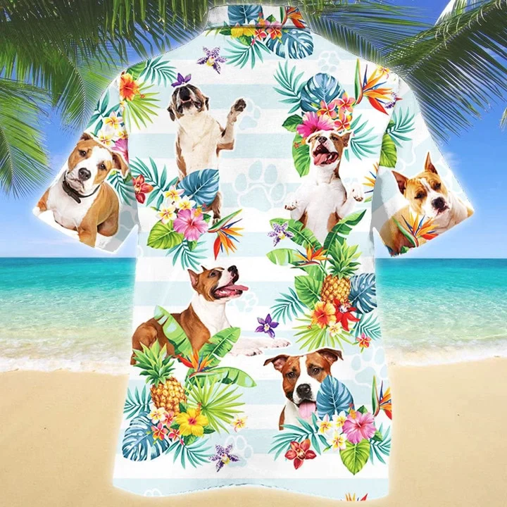 American Staffordshire Terrier Trendy Hawaiian Shirt, Dog Tropical Flower Aloha Trendy Hawaiian Shirt