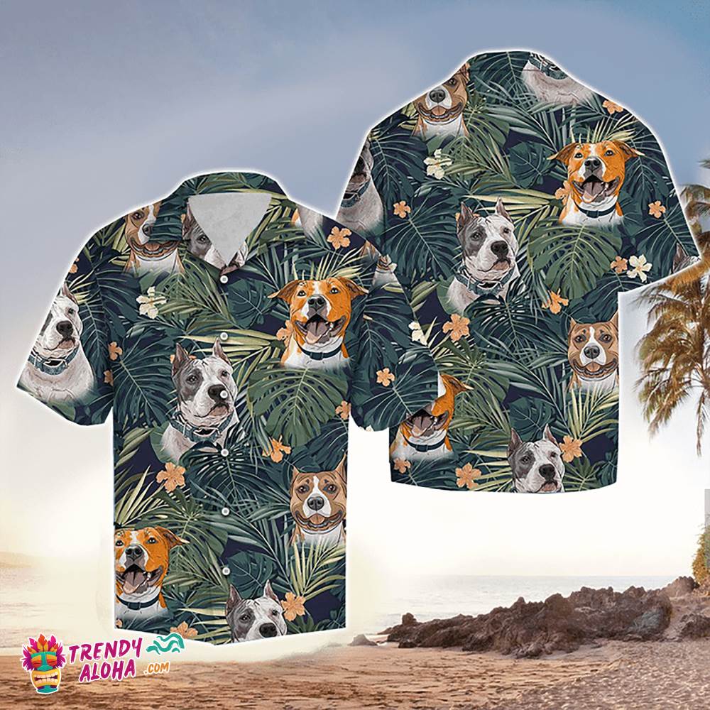 American Staffordshire Terrier Tropical Plants Hawaiian Aloha Beach Shirt
