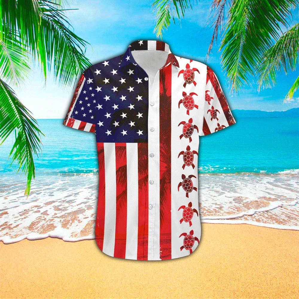 American Turtle Flag 3D Print Polyester Trendy Hawaiian Shirt