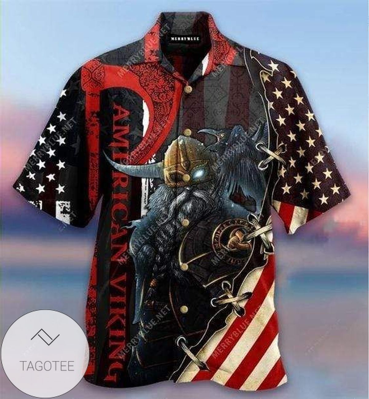 American Viking Boldly Represented on Hawaiian Shirt