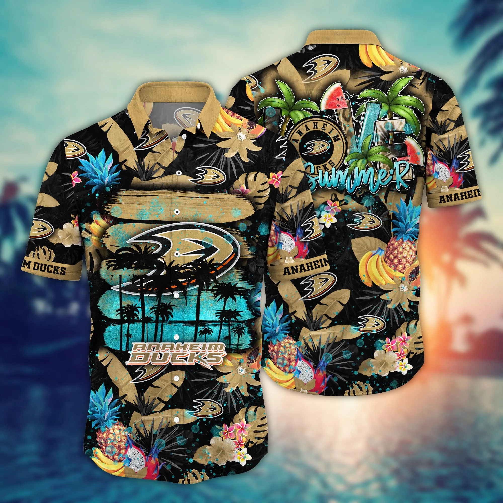Anaheim Ducks NHL Hawaiian Shirt Warm Nightstime Aloha Shirt Anaheim Ducks NHL Hawaiian Shirt Warm Nightstime Aloha Shirt