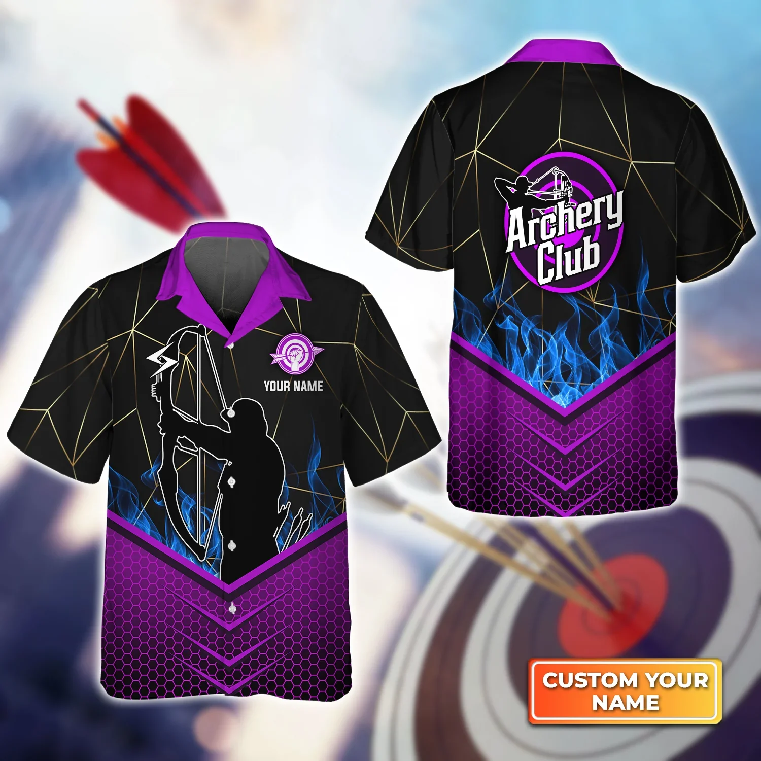 Ancher In Purple Background Archery Club 3D Trendy Hawaiian Shirt, Gift For Archer Sport Lovers, Gift For Archer