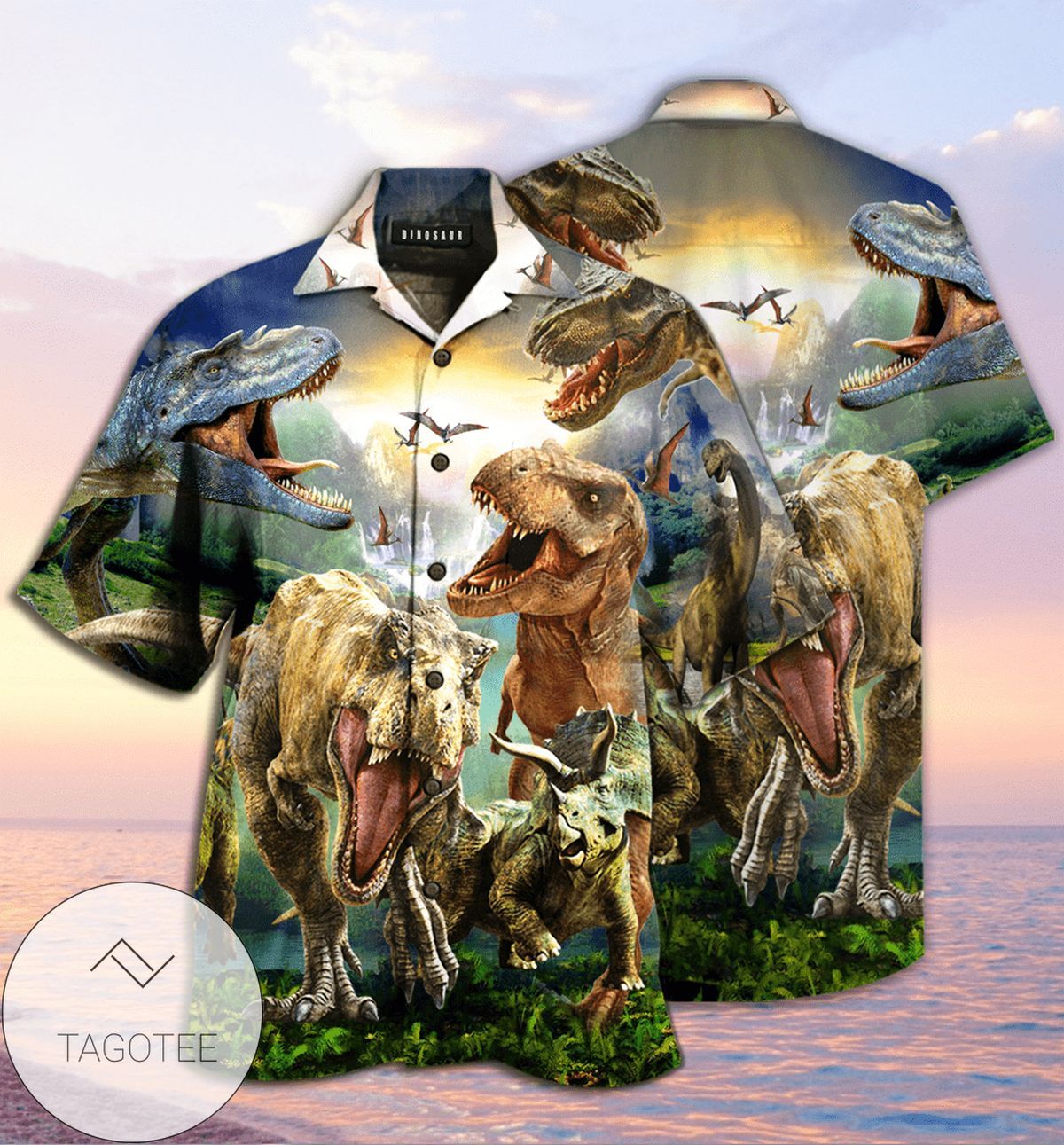 Ancient Dinosaurs Freely Roaming on Exquisite Hawaiian Shirt