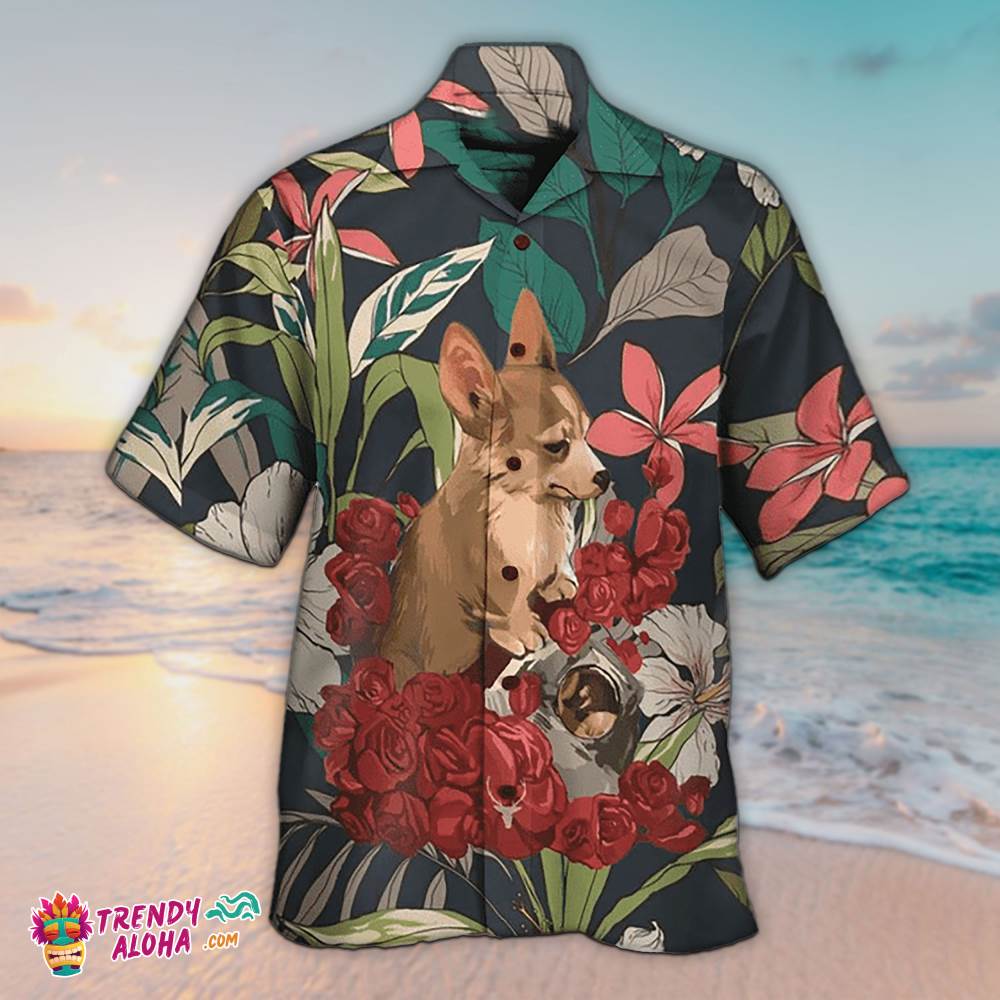 Angry Corgi Tropical Hawaiian Aloha Beach Shirt