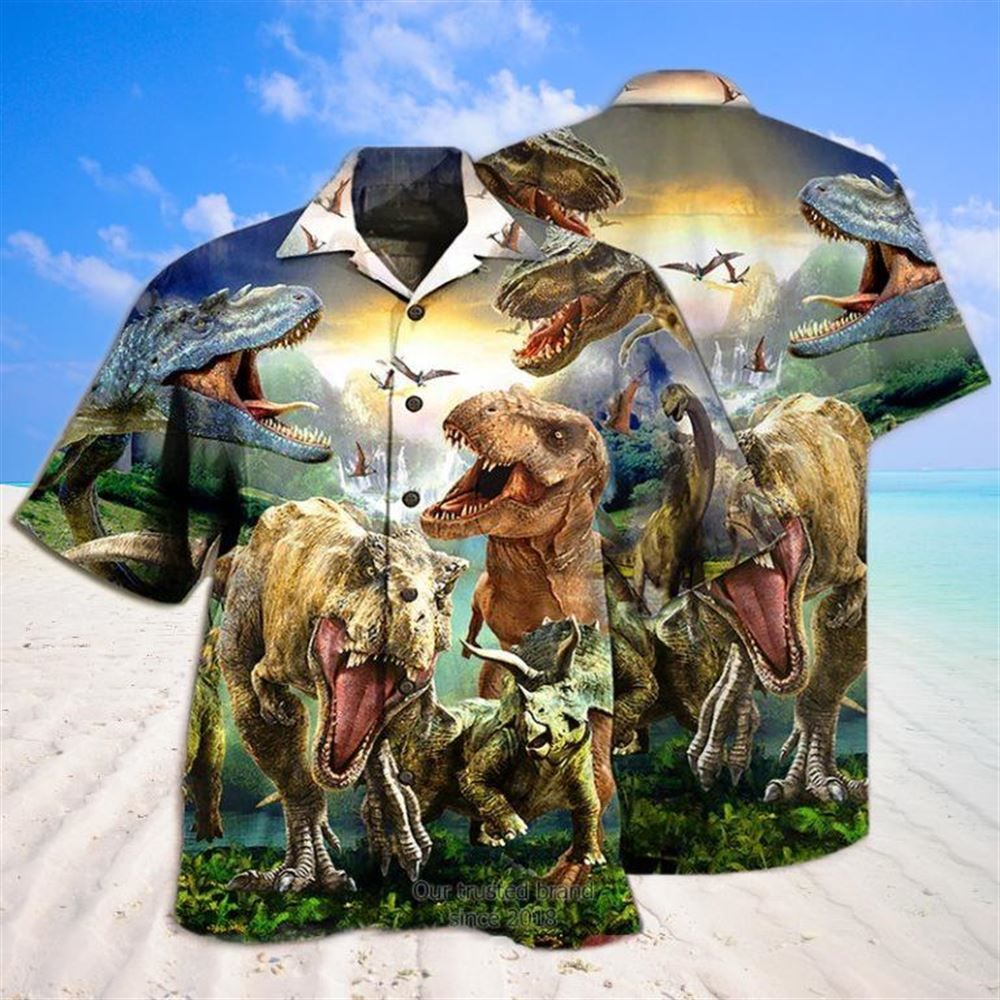 Angry Dinosaur Lost In Jurassic Park Dinosaur Theme Hawaiian Shirt Angry Dinosaur Lost In Jurassic Park Dinosaur Theme Hawaiian Shirt