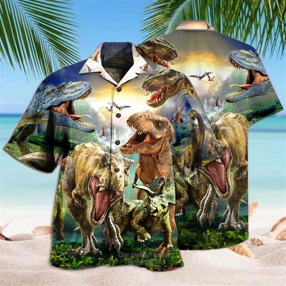 Angry Dinosaur Lost In Jurassic Park Dinosaur Theme Hawaiian Shirt