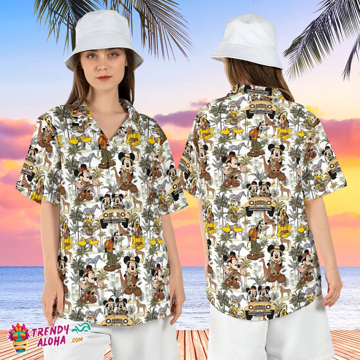 Animal Kingdom Mickey Friends Safari Tropical Hawaiian Aloha Shirt