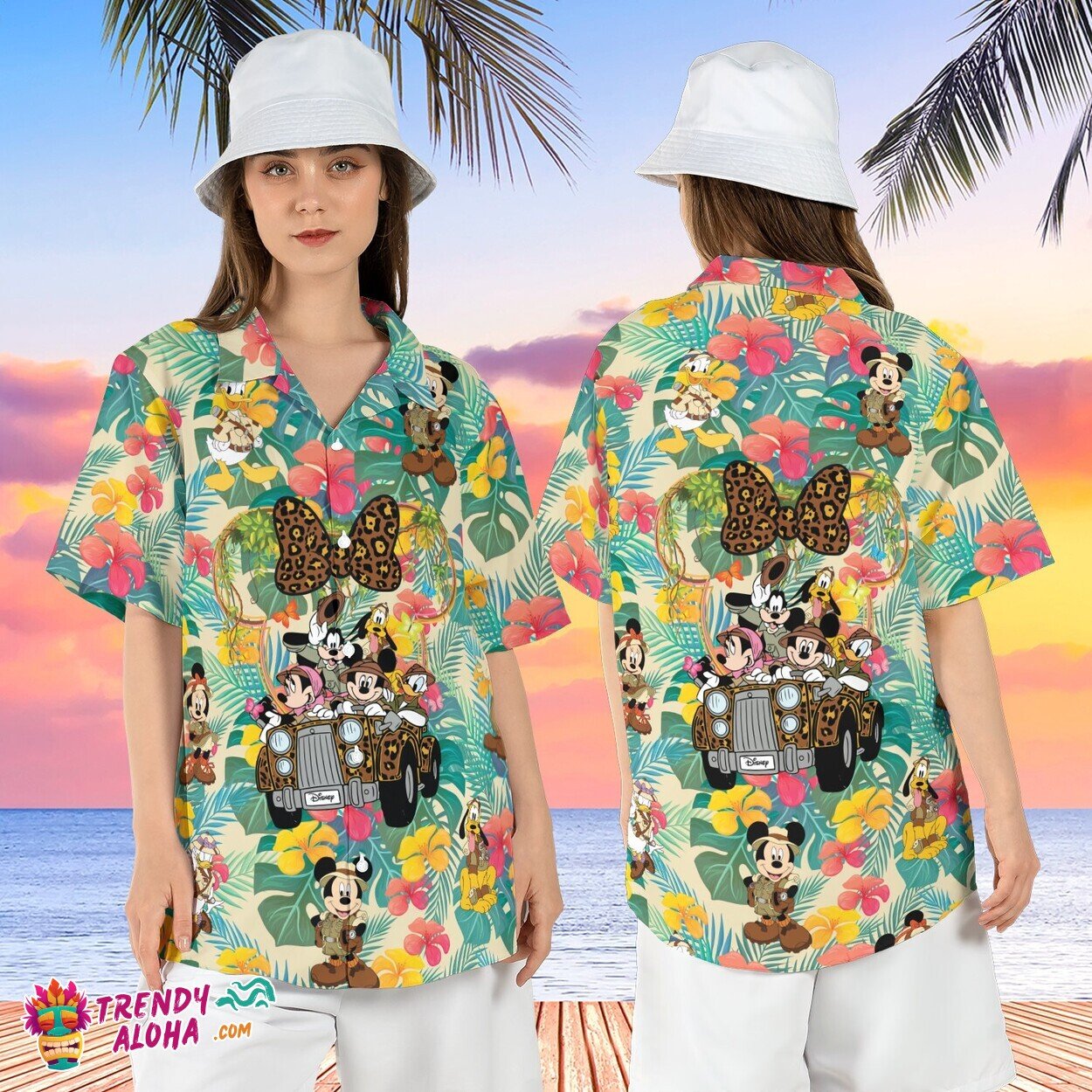 Animal Kingdom Safari Mickey Friends Tropical Summer Aloha Shirt