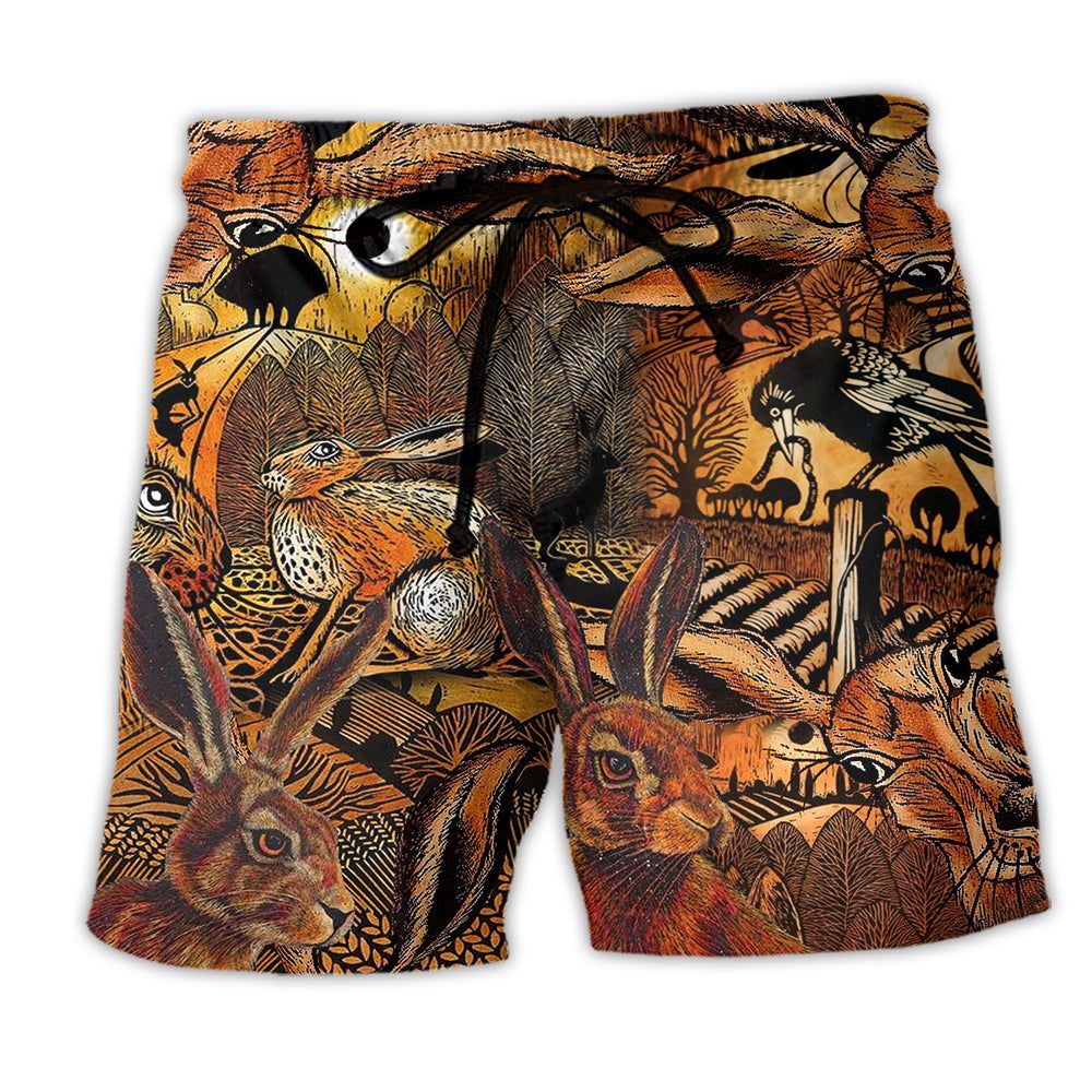 Animal Spooky Hares On The Fields Trendy Aloha Hawaiian Beach Shorts