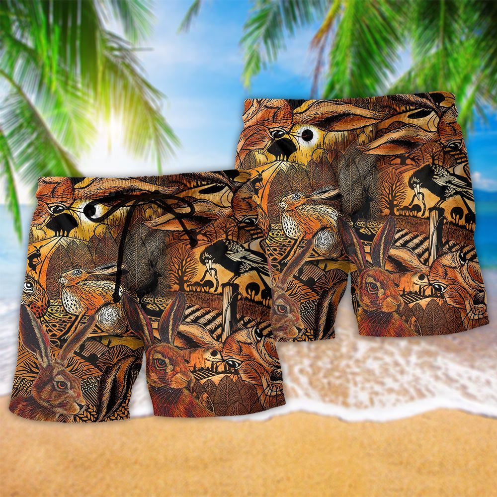 Animal Spooky Hares On The Fields Trendy Aloha Hawaiian Beach Shorts