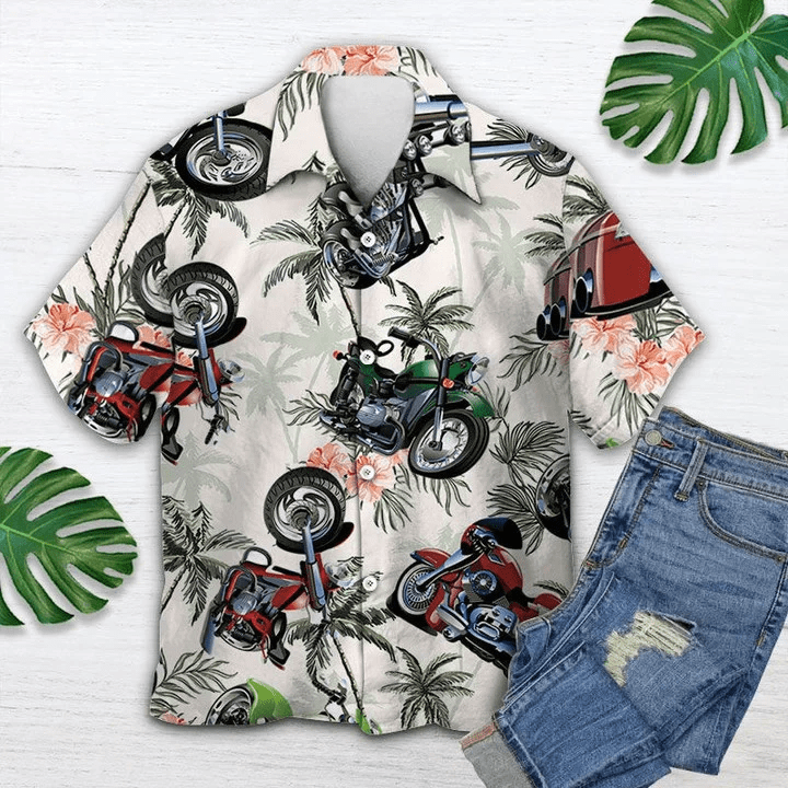 Anniversary Gifts Motorbike Tropical Palm Trees Vintage Style Pattern Trendy Hawaiian Shirt