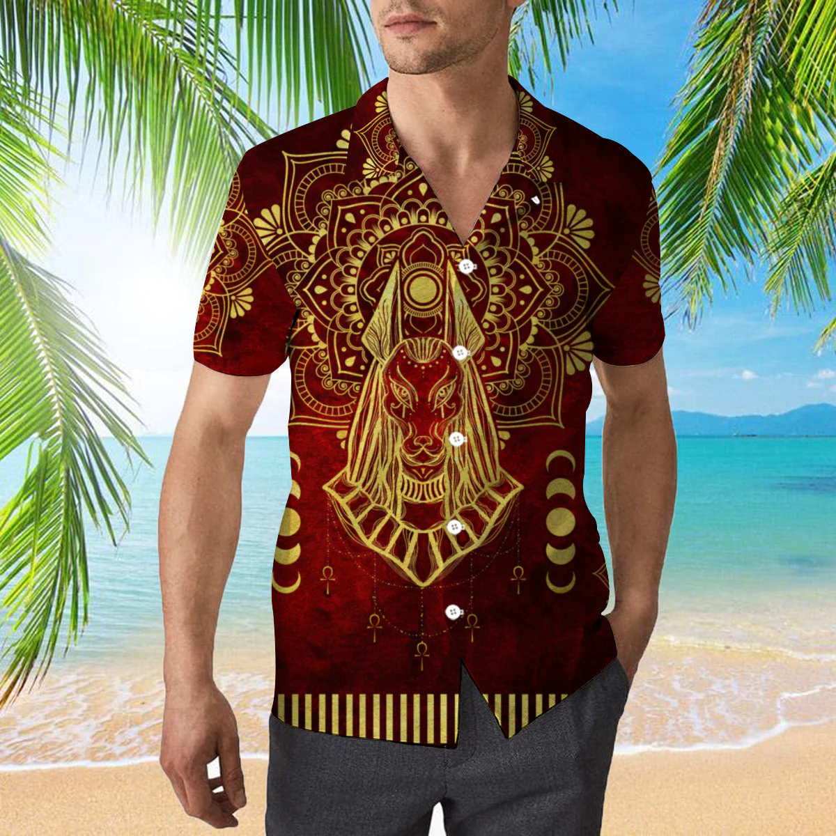 Anubis Pattern In Red Trendy Hawaiian Shirt
