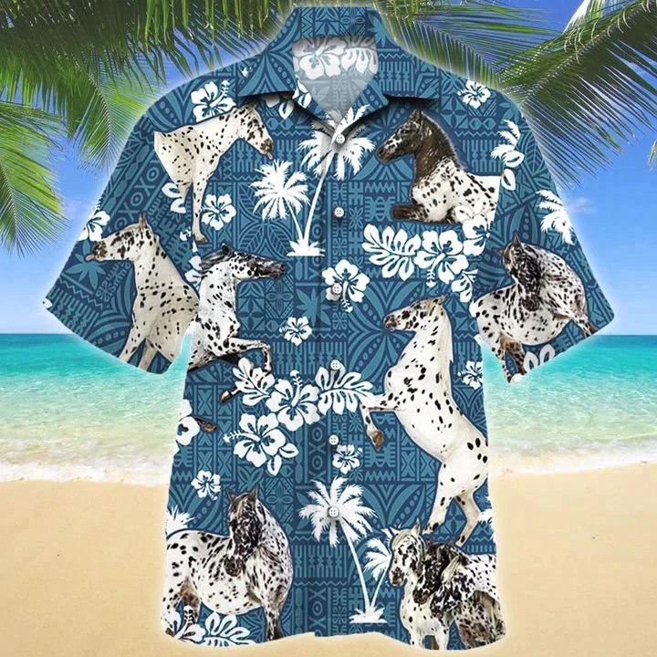 Appaloosa Horse Blue Tribal Pattern Trendy Hawaiian Shirt, Horse Trendy Hawaiian Shirts For Men, Women Appaloosa Horse Blue Tribal Pattern Trendy Hawaiian Shirt, Horse Trendy Hawaiian Shirts For Men, Women