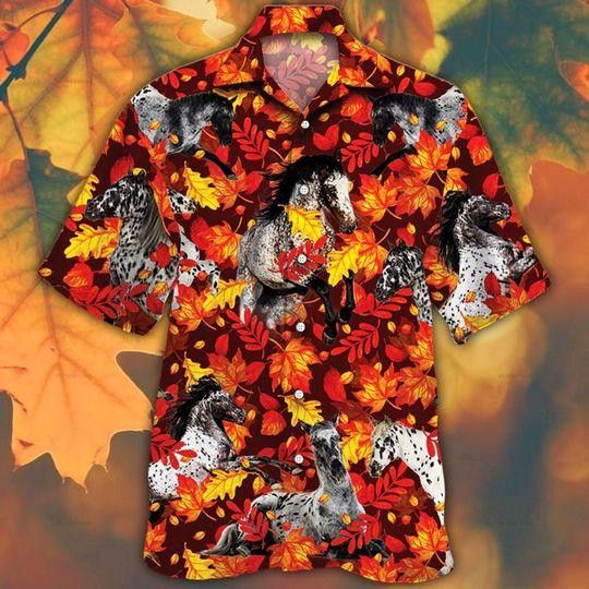 Appaloosa Horse Lovers Autumn Red Leaves Trendy Hawaiian Shirt For Appaloosa Horse Lovers Autumn Red Leaves Trendy Hawaiian Shirt For