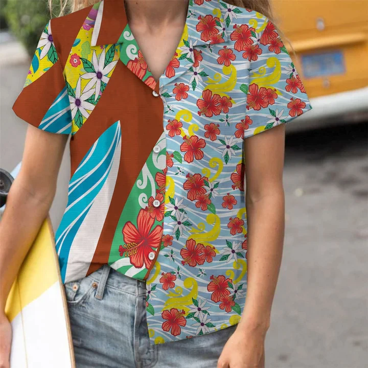 Appealing Surfboard Art With Colorful Flower Pattern Trendy Hawaiian Shirt