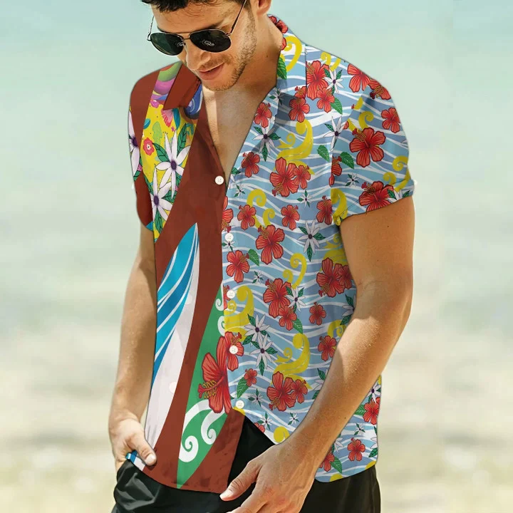 Appealing Surfboard Art With Colorful Flower Pattern Trendy Hawaiian Shirt Appealing Surfboard Art With Colorful Flower Pattern Trendy Hawaiian Shirt