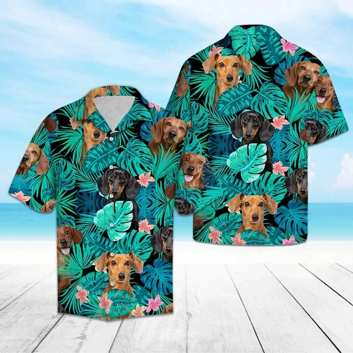 Appealing Tropical Jungle With Dachshund Trendy Hawaiian Shirt