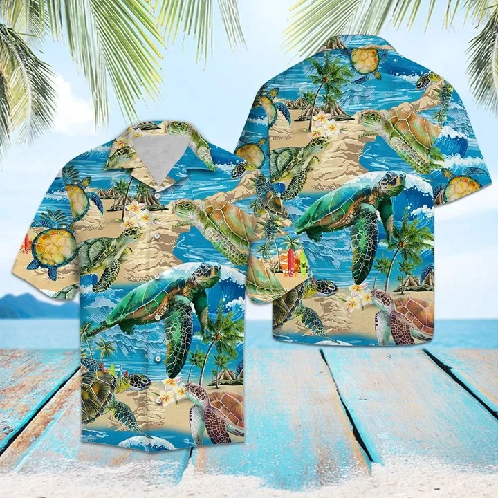 Appealing Turtle Beach Summer Vacation Pattern Trendy Hawaiian Shirt