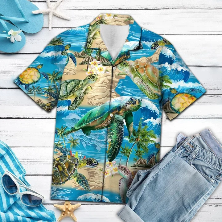 Appealing Turtle Beach Summer Vacation Pattern Trendy Hawaiian Shirt
