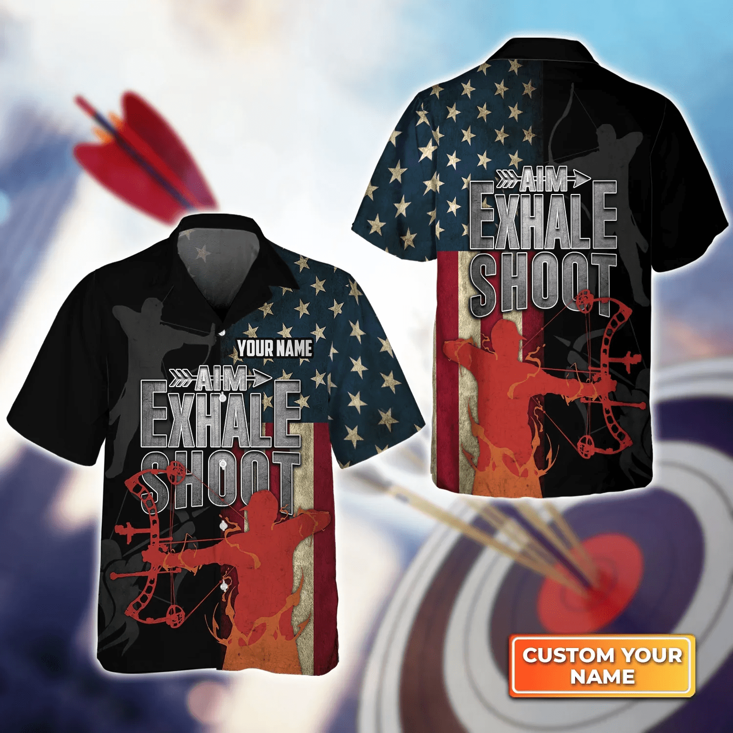 Archery Aim Exhale Shoot Personalized Name 3D Trendy Hawaiian Shirt, Gift For Archer Sport Lovers, Gift For Archer