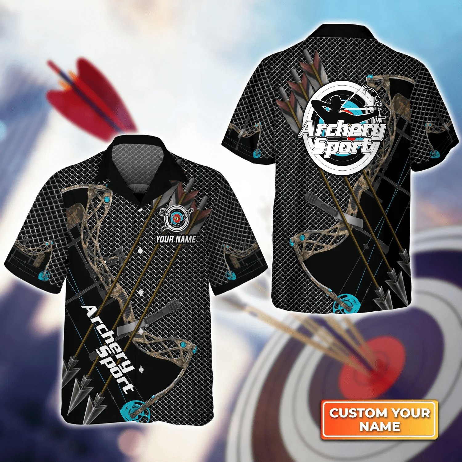 Archery Metal Mesh Pattern Personalized Name 3D Trendy Hawaiian Shirt, Gift For Archer Sport Lovers, Gift For Archer