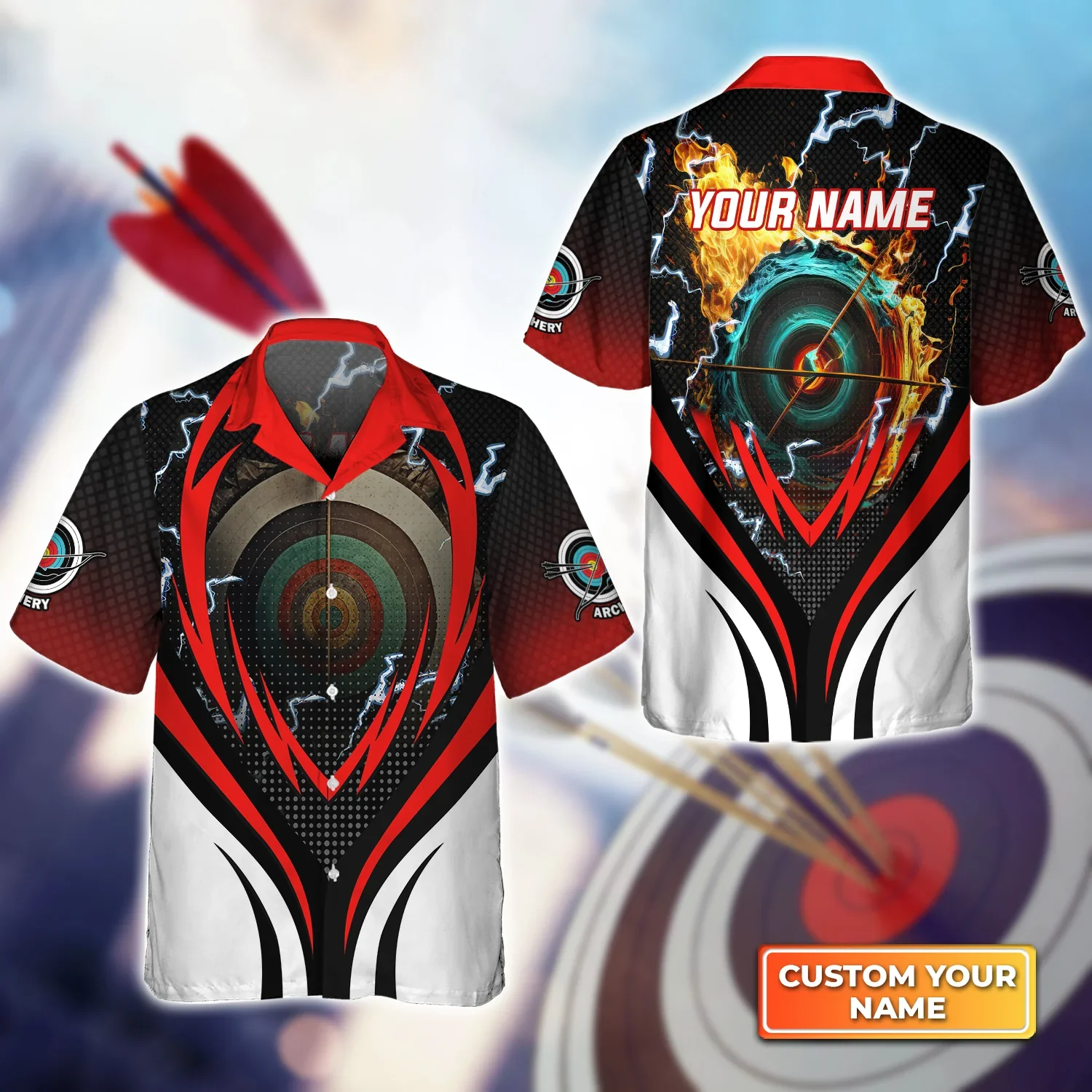 Archery Target Board On Flame 3D Trendy Hawaiian Shirt, Gift For Archer