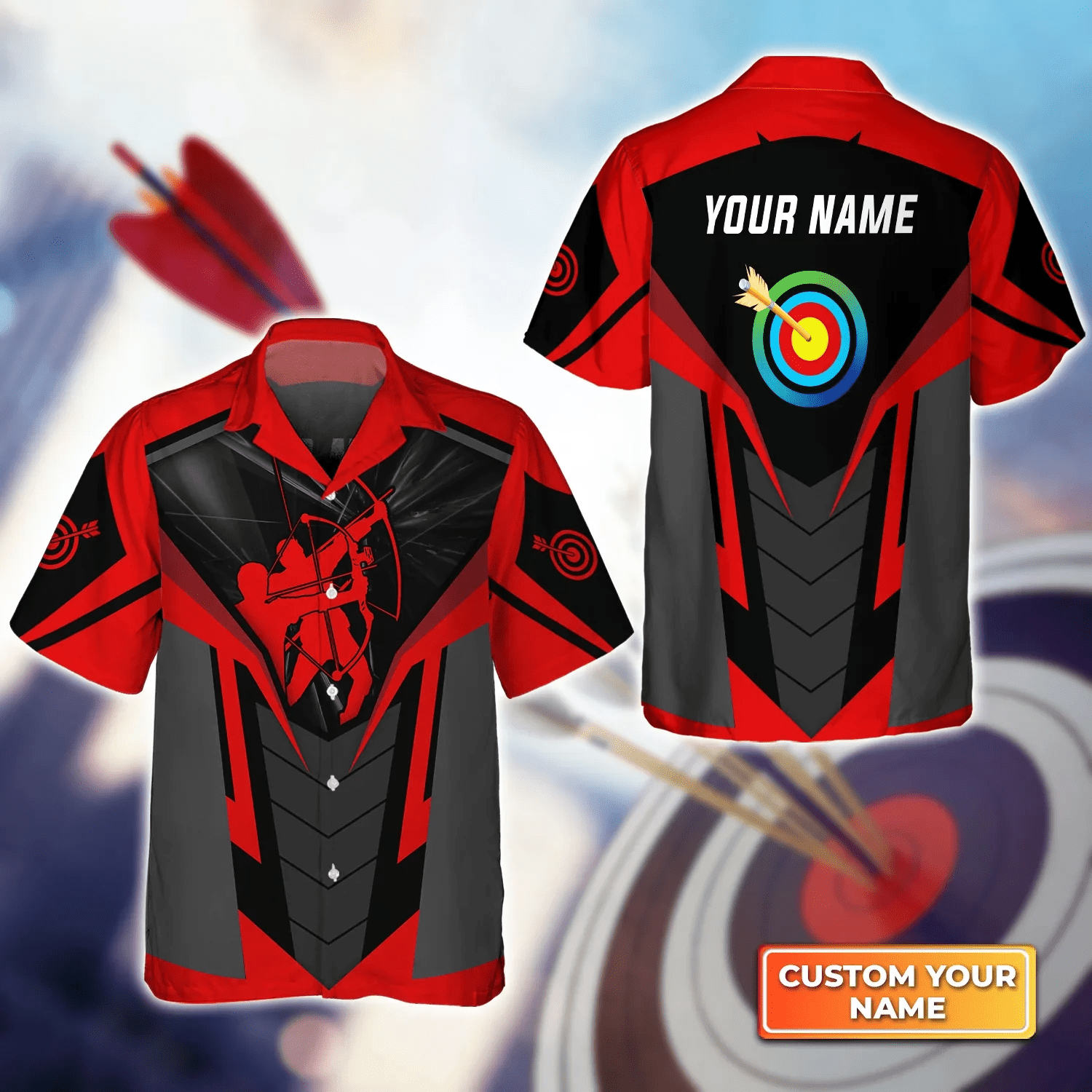 Archery Target Sign Colorful Personalized Name 3D Trendy Hawaiian Shirt Gift For Archer