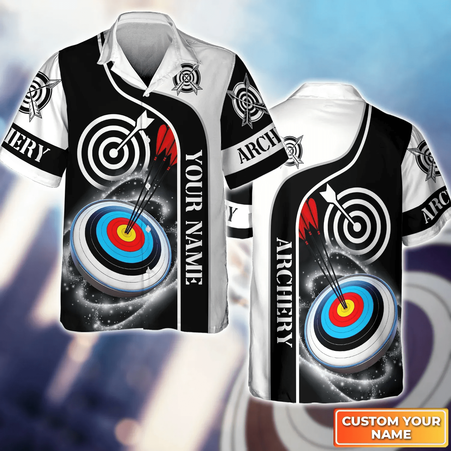 Archery Targets Black White Personalized Name 3D Trendy Hawaiian Shirt Gift For Archer, Gift For Archer Sport Lovers